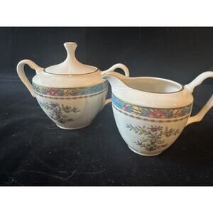 Lenox Blue Tree covered sugar bowl and creamer set USA